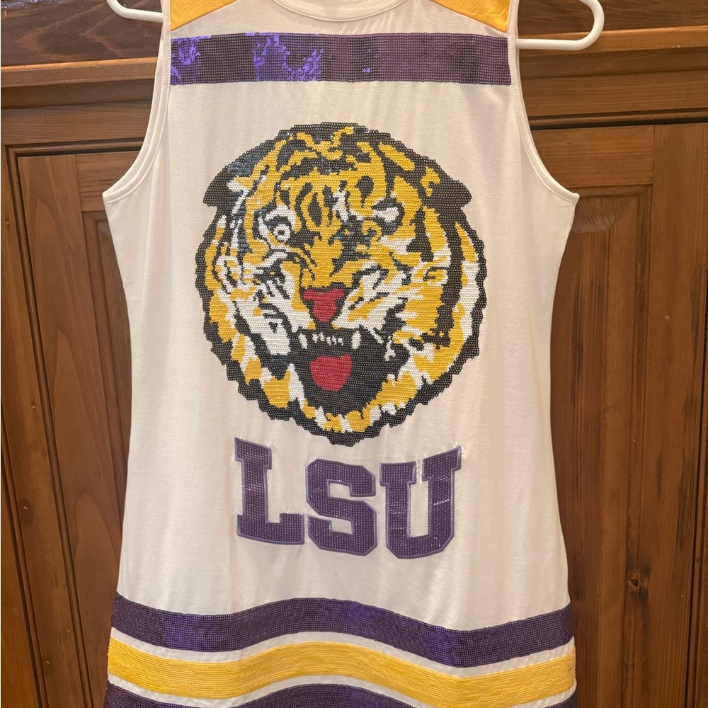 LSU Tiger Sequin Dress in White, Purple & Gold Queen of Sparkles